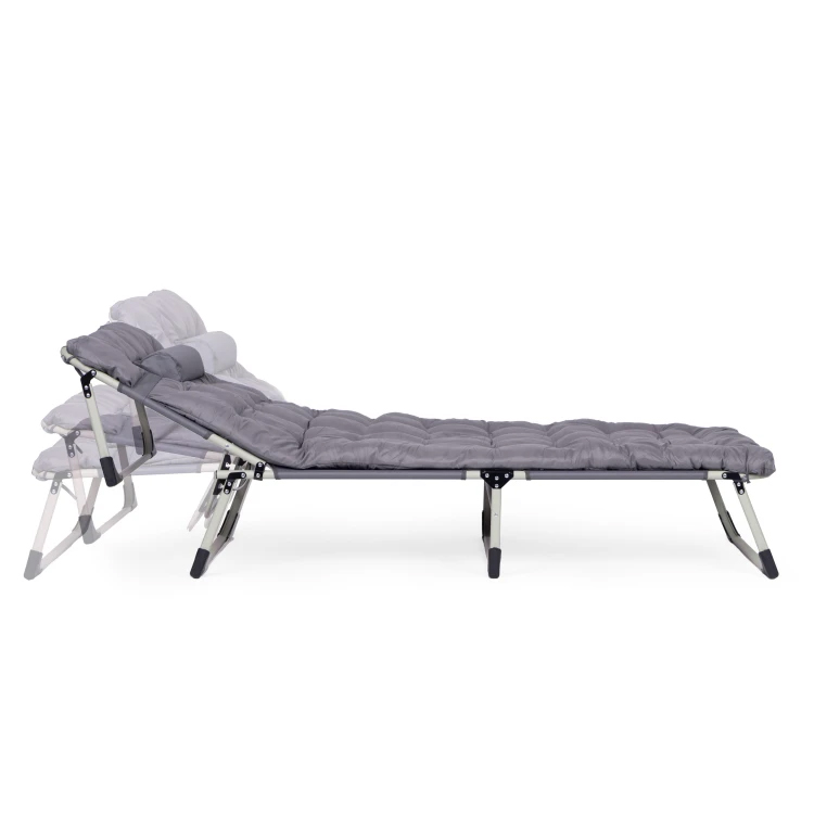 Osszecsukhato kerti napagy vastag matraccal es parnaval, allithato hattamlaval, max. 120 kg, 67x193x77 cm, szurke - Image 6