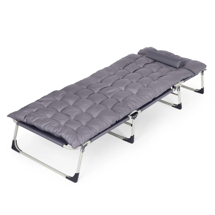 Osszecsukhato kerti napagy vastag matraccal es parnaval, allithato hattamlaval, max. 120 kg, 67x193x77 cm, szurke - Image 7