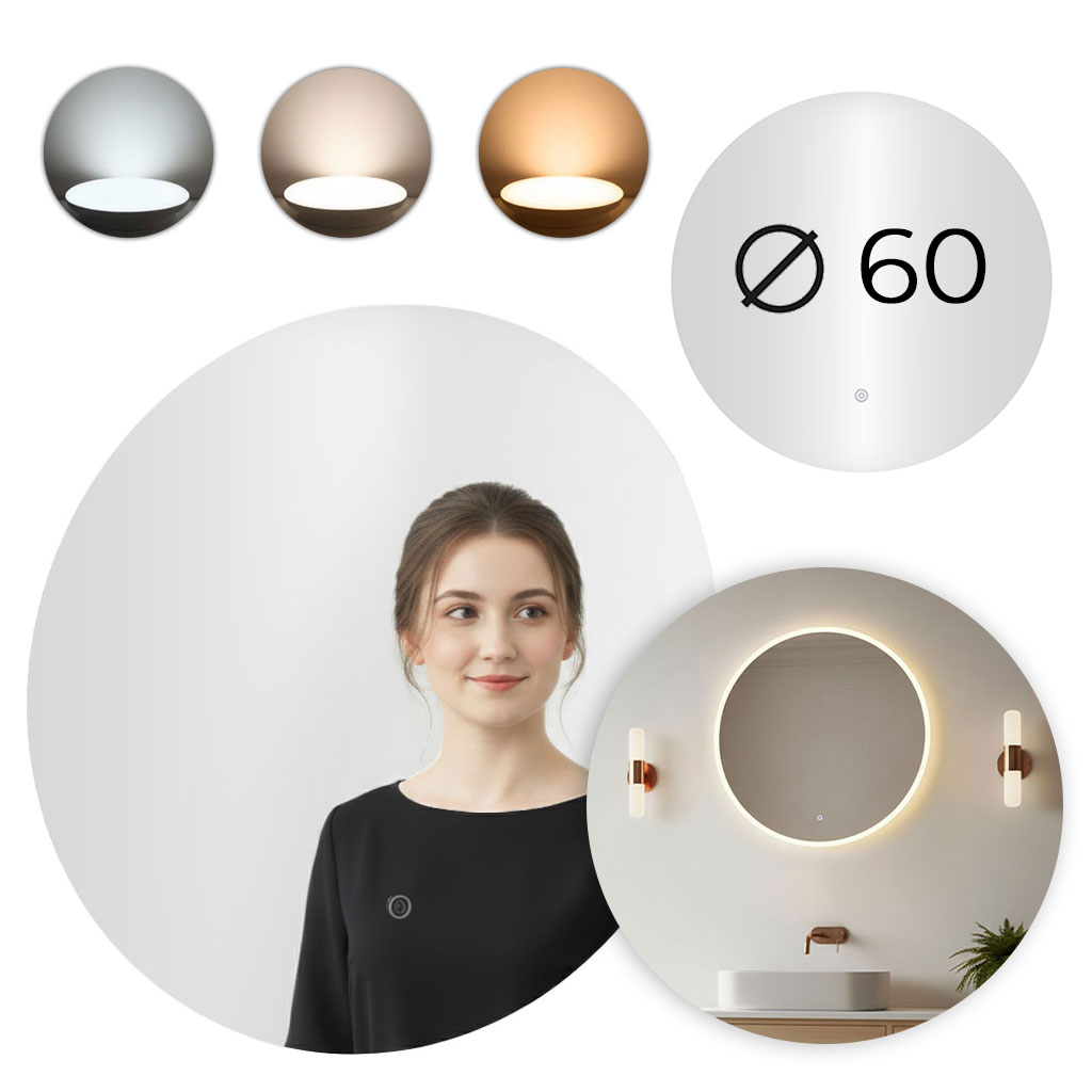 Kerek LED fürdőszobai tükör páramentesítő funkcióval, állítható kerületi világítással és érintésvezérléssel, 60 cm - Image 2