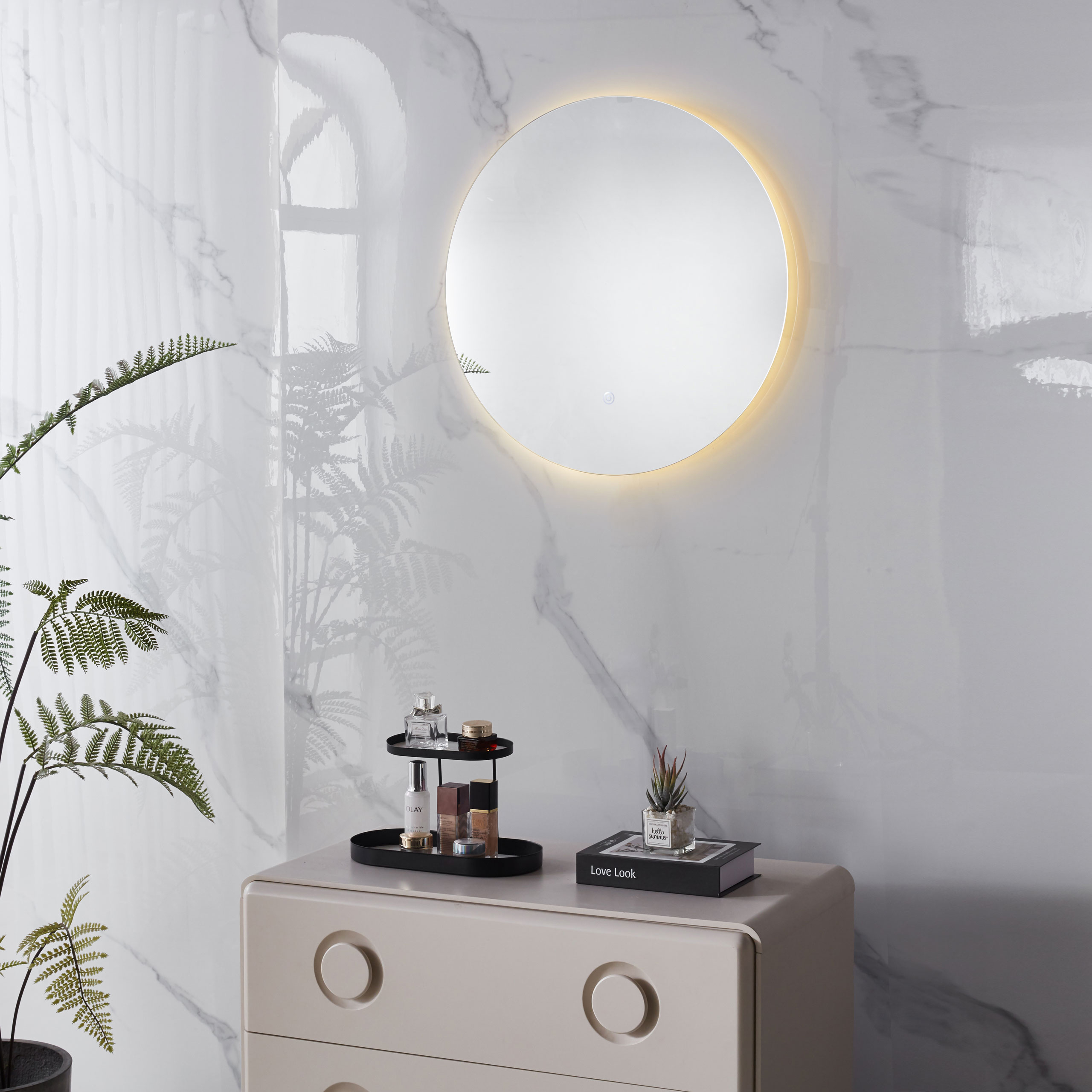 Kerek LED fürdőszobai tükör páramentesítő funkcióval, állítható kerületi világítással és érintésvezérléssel, 60 cm - Image 4