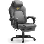 SONGMICS ergonomikus gamer szek labtartoval, pamut es lenvaszon huzattal, max. 150 kg, 70x70x129 cm, szurke
