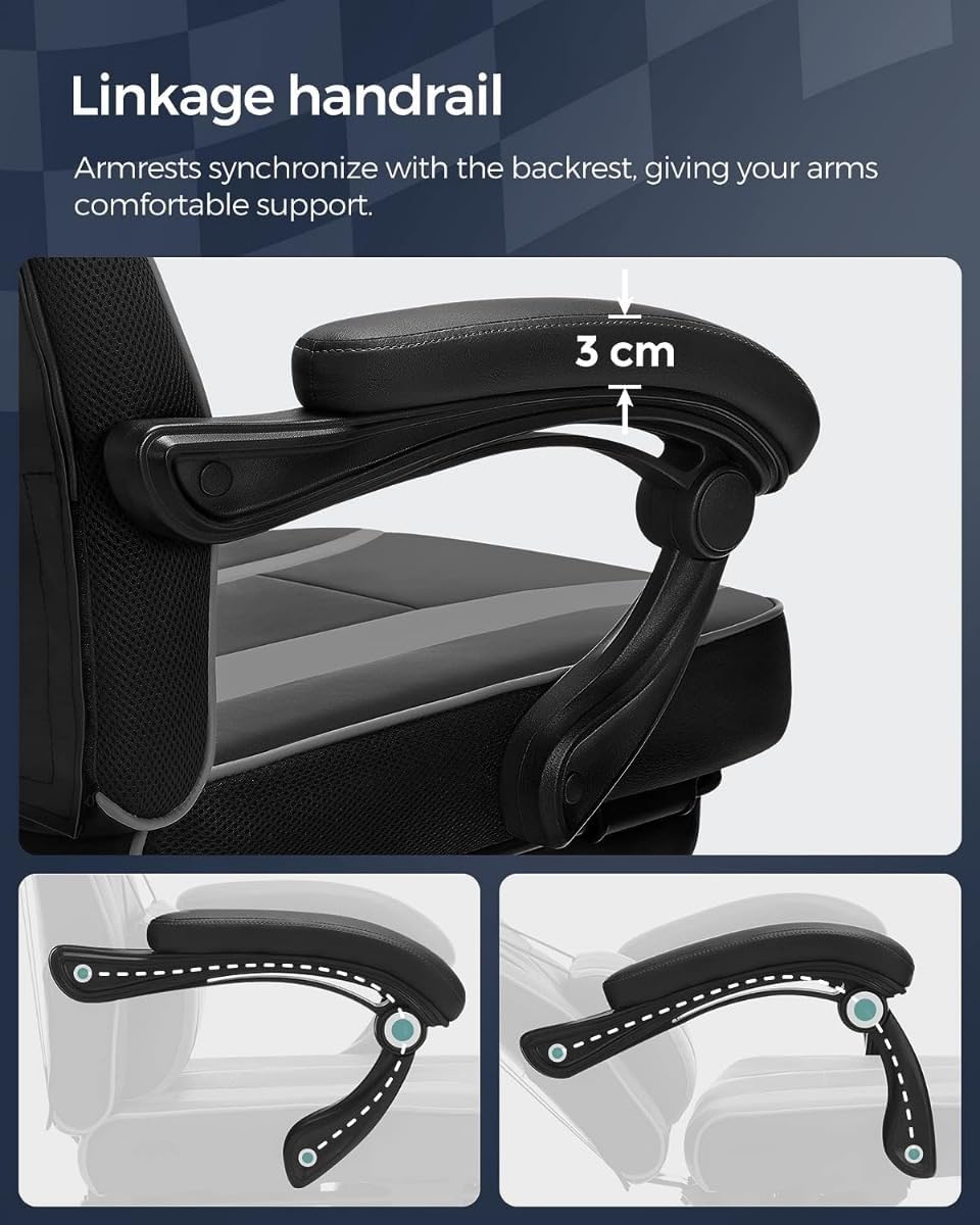 SONGMICS ergonomikus gamer szek magas hattamlaval, labtartoval, max. 150 kg, 50x70x126 cm, fekete es szurke - Image 3