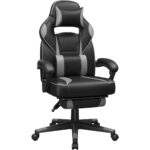 SONGMICS ergonomikus gamer szek magas hattamlaval, labtartoval, max. 150 kg, 50x70x126 cm, fekete es szurke
