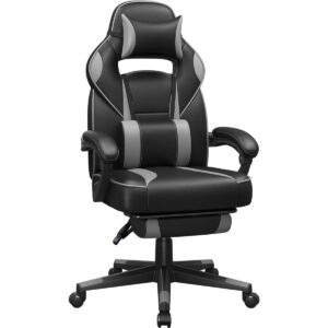 SONGMICS ergonomikus gamer szek magas hattamlaval, labtartoval, max. 150 kg, 50x70x126 cm, fekete es szurke