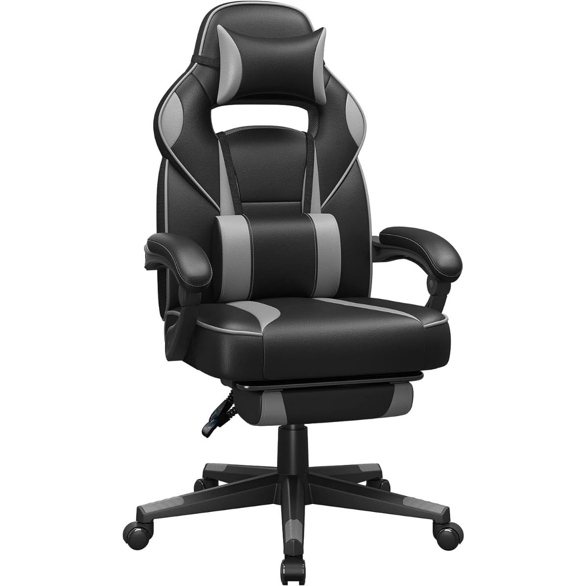 SONGMICS ergonomikus gamer szek magas hattamlaval, labtartoval, max. 150 kg, 50x70x126 cm, fekete es szurke