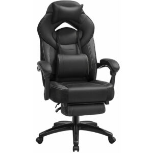 SONGMICS ergonomikus gamer szek labtartoval, allithato fejtamlaval es derektamasszal, max. 150 kg, 70x64x128 cm, fekete
