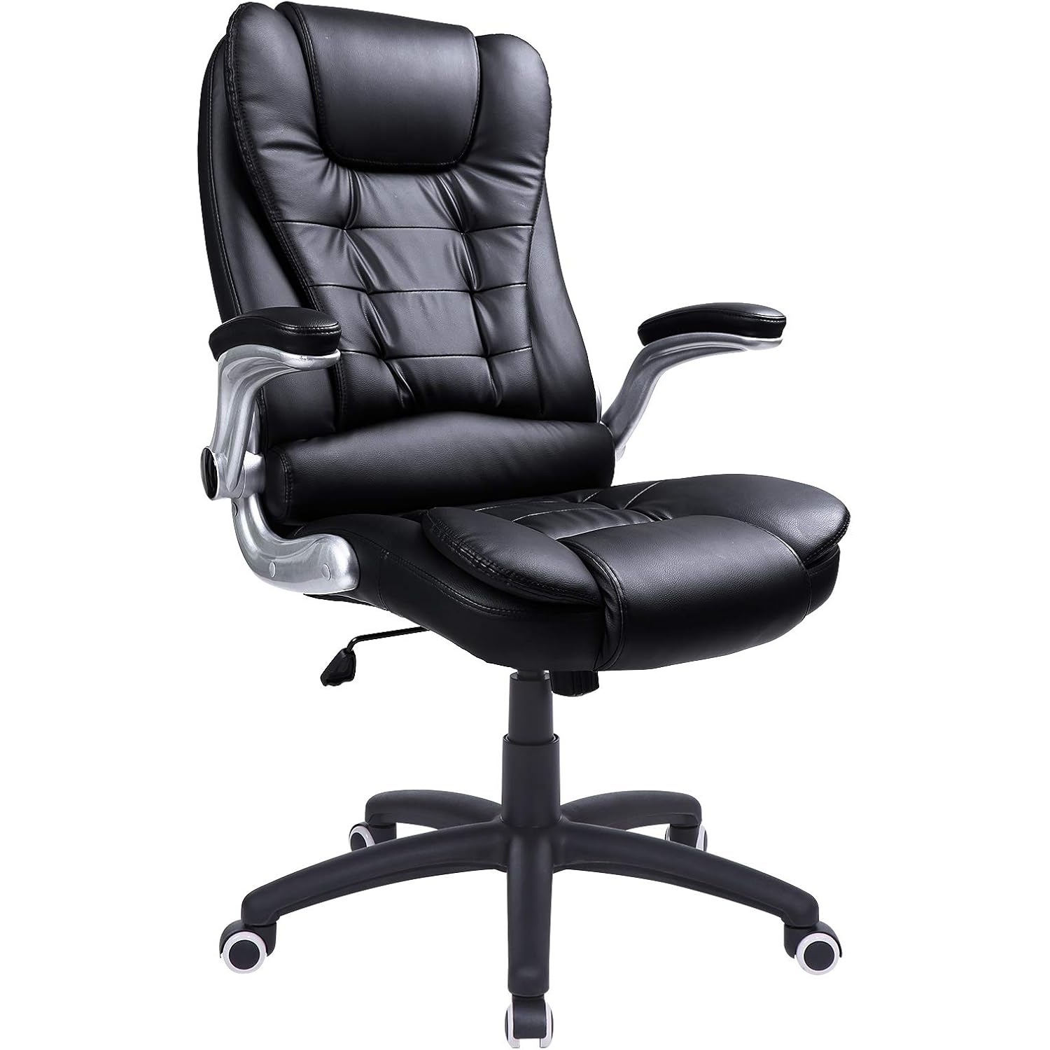 SONGMICS ergonomikus irodai szek fejtamlaval, magas hattamlaval es felhajthato karfakkal, max. 150 kg, 76x70x(111-121) cm, fekete