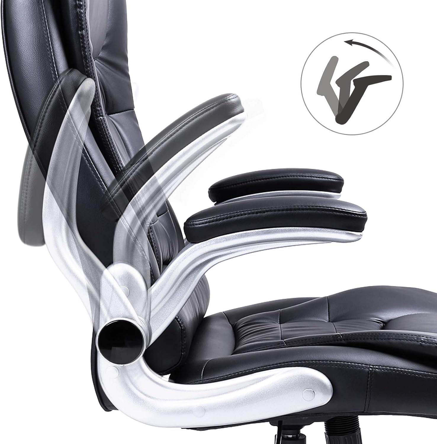 SONGMICS ergonomikus irodai szek fejtamlaval, magas hattamlaval es felhajthato karfakkal, max. 150 kg, 76x70x(111-121) cm, fekete - Image 3