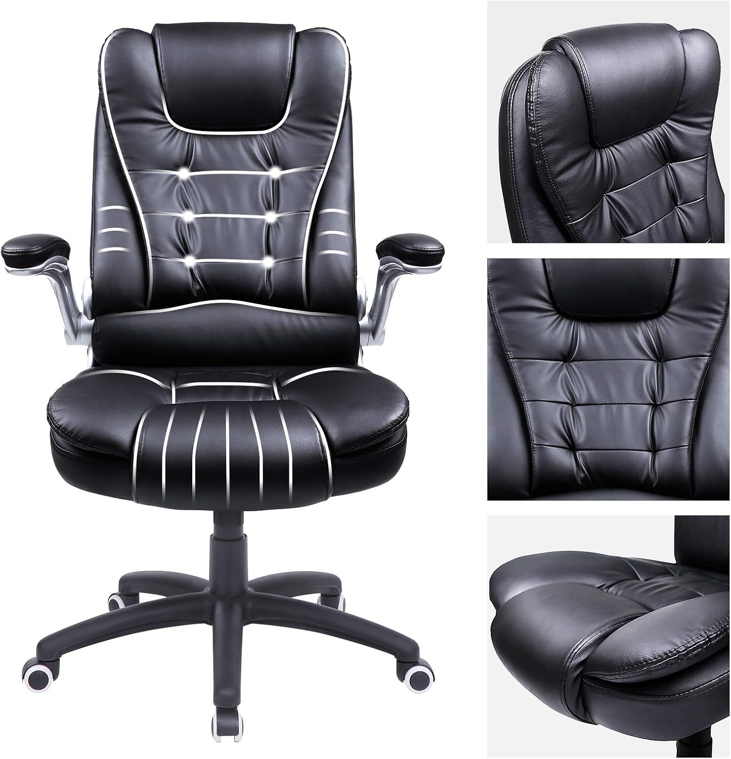 SONGMICS ergonomikus irodai szek fejtamlaval, magas hattamlaval es felhajthato karfakkal, max. 150 kg, 76x70x(111-121) cm, fekete - Image 8