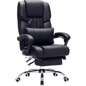 SONGMICS ergonomikus irodai szek kihuzhato labtartoval, 135°-ban allithato hattamlaval, max. 150 kg, 70x70x125 cm, fekete