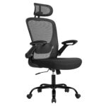 SONGMICS Ergonomikus irodai szék fejtámlával, állítható deréktámasszal és felhajtható karfákkal, 64 x 64 x 130 cm, fekete