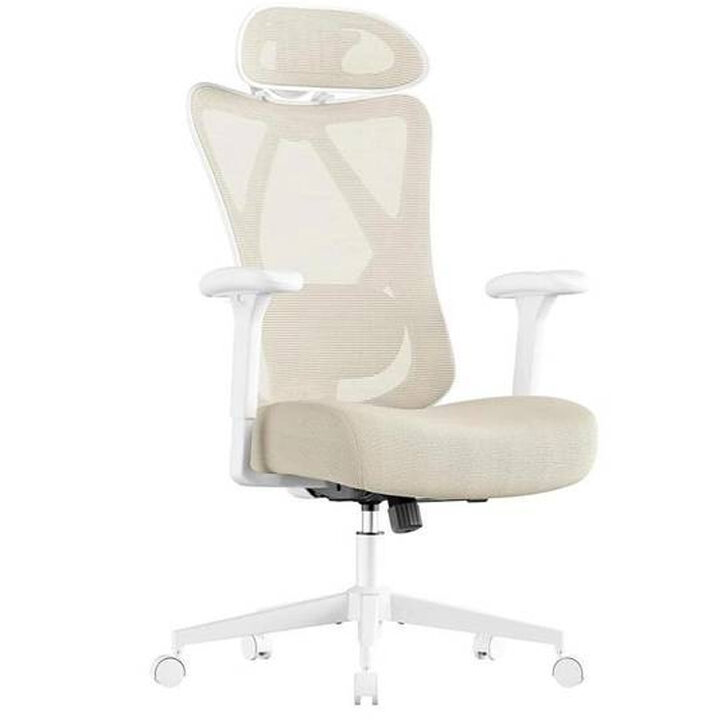 SONGMICS ergonomikus irodai szek allithato derektamasszal es fejtamlaval, 70x70x125 cm, cappuccino bezs