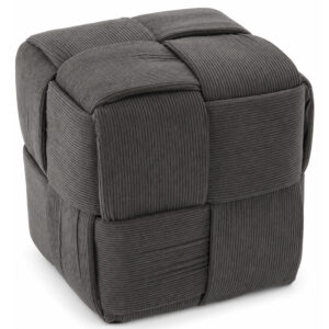 SONGMICS kocka alakú taburet bordazott szovet karpittal es fonott dizajnnal, 34x34x34 cm, szurke