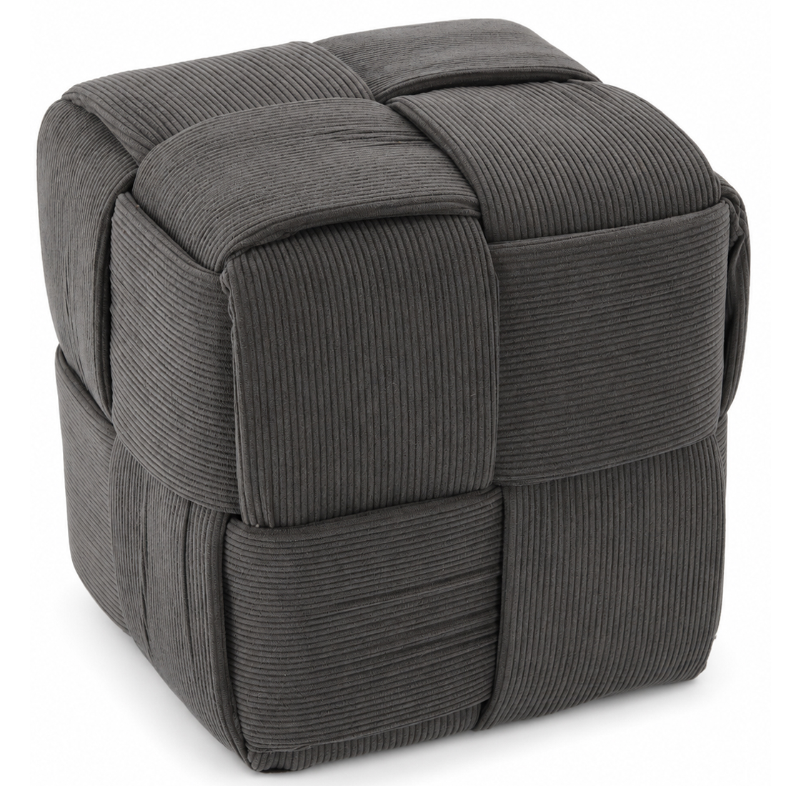SONGMICS kocka alakú taburet bordazott szovet karpittal es fonott dizajnnal, 34x34x34 cm, szurke