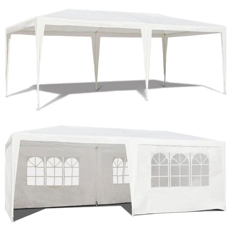 Kerti pavilon 300x600 cm, 6 levehető oldalfallal, ablakokkal és ajtóval, fémvázzal, vízálló PE ponyvával, fehér - Image 2
