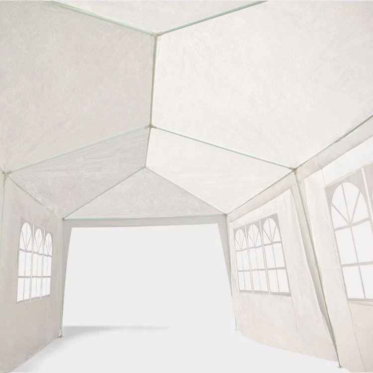 Kerti pavilon 300x600 cm, 6 levehető oldalfallal, ablakokkal és ajtóval, fémvázzal, vízálló PE ponyvával, fehér - Image 5