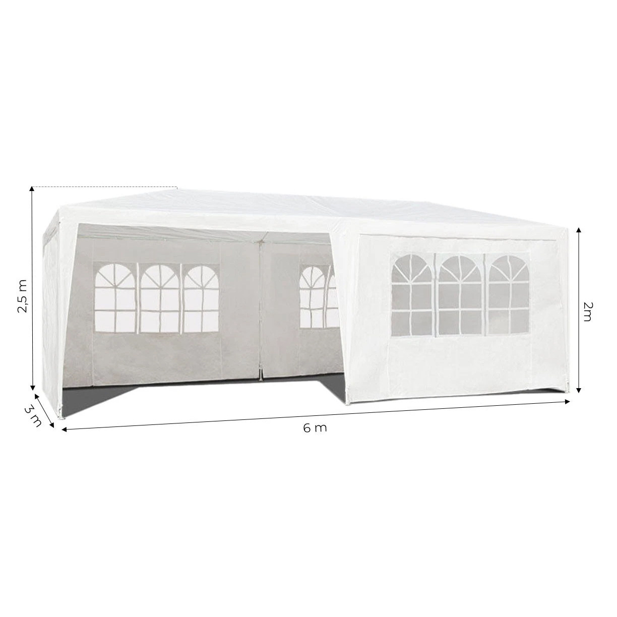 Kerti pavilon 300x600 cm, 6 levehető oldalfallal, ablakokkal és ajtóval, fémvázzal, vízálló PE ponyvával, fehér - Image 7