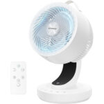 SONGMICS csendes asztali ventilator taviranyitoval, 70°-os oszcillacioval, 8 sebessegfokozattal es LED kijelzovel, 25x26x38 cm, fehervvv