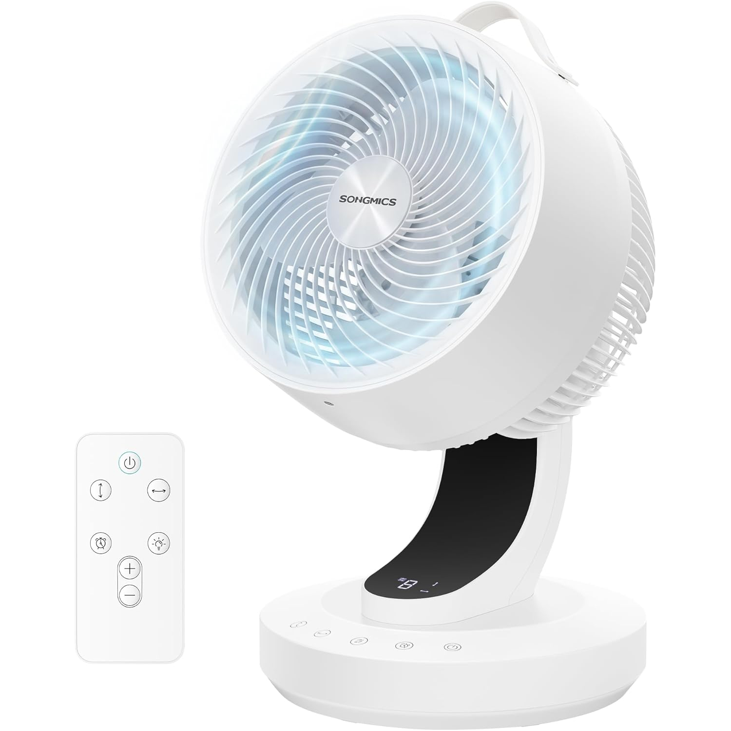 SONGMICS csendes asztali ventilator taviranyitoval, 70°-os oszcillacioval, 8 sebessegfokozattal es LED kijelzovel, 25x26x38 cm, fehervvv