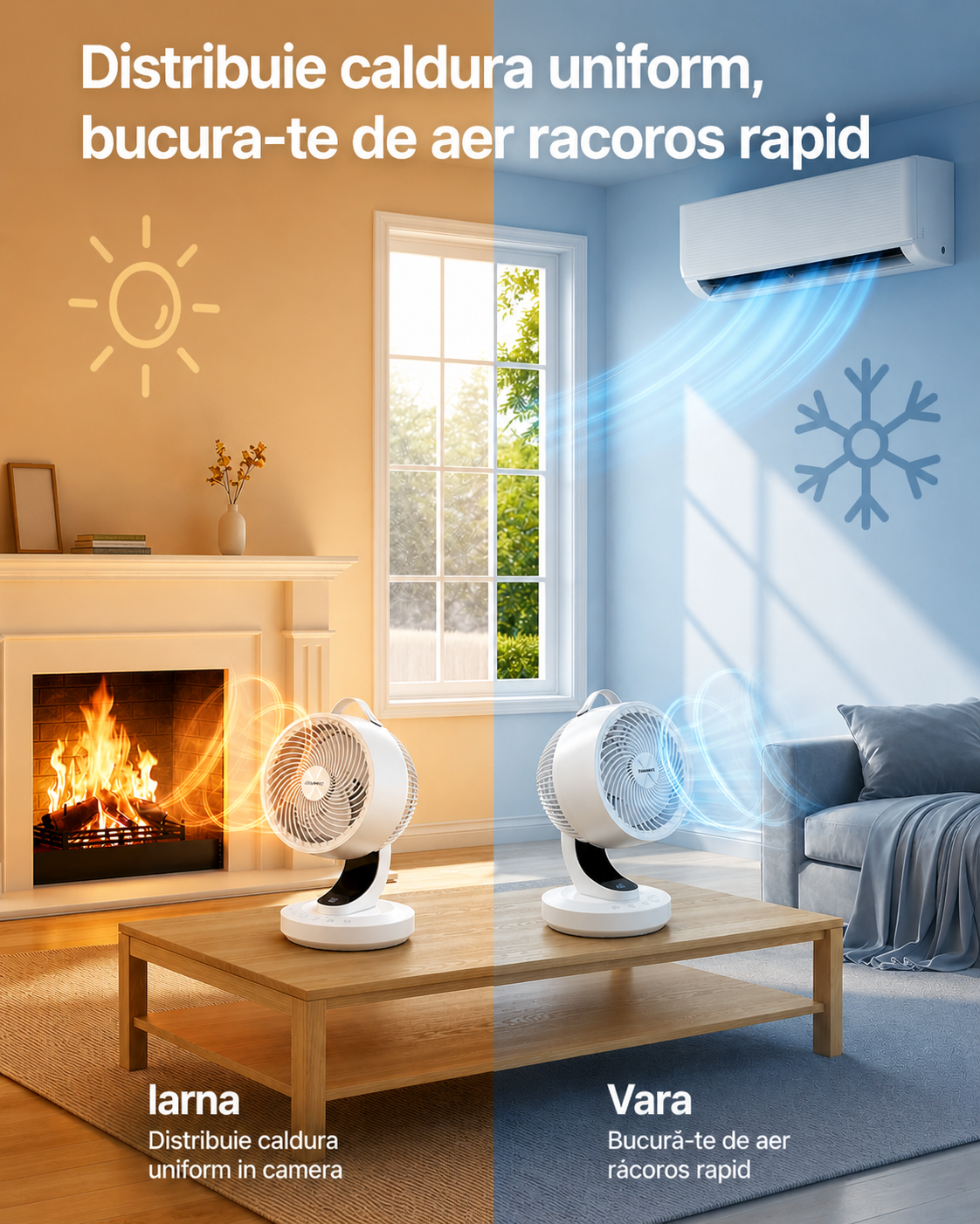 SONGMICS csendes asztali ventilator taviranyitoval, 70°-os oszcillacioval, 8 sebessegfokozattal es LED kijelzovel, 25x26x38 cm, fehervvv - Image 2