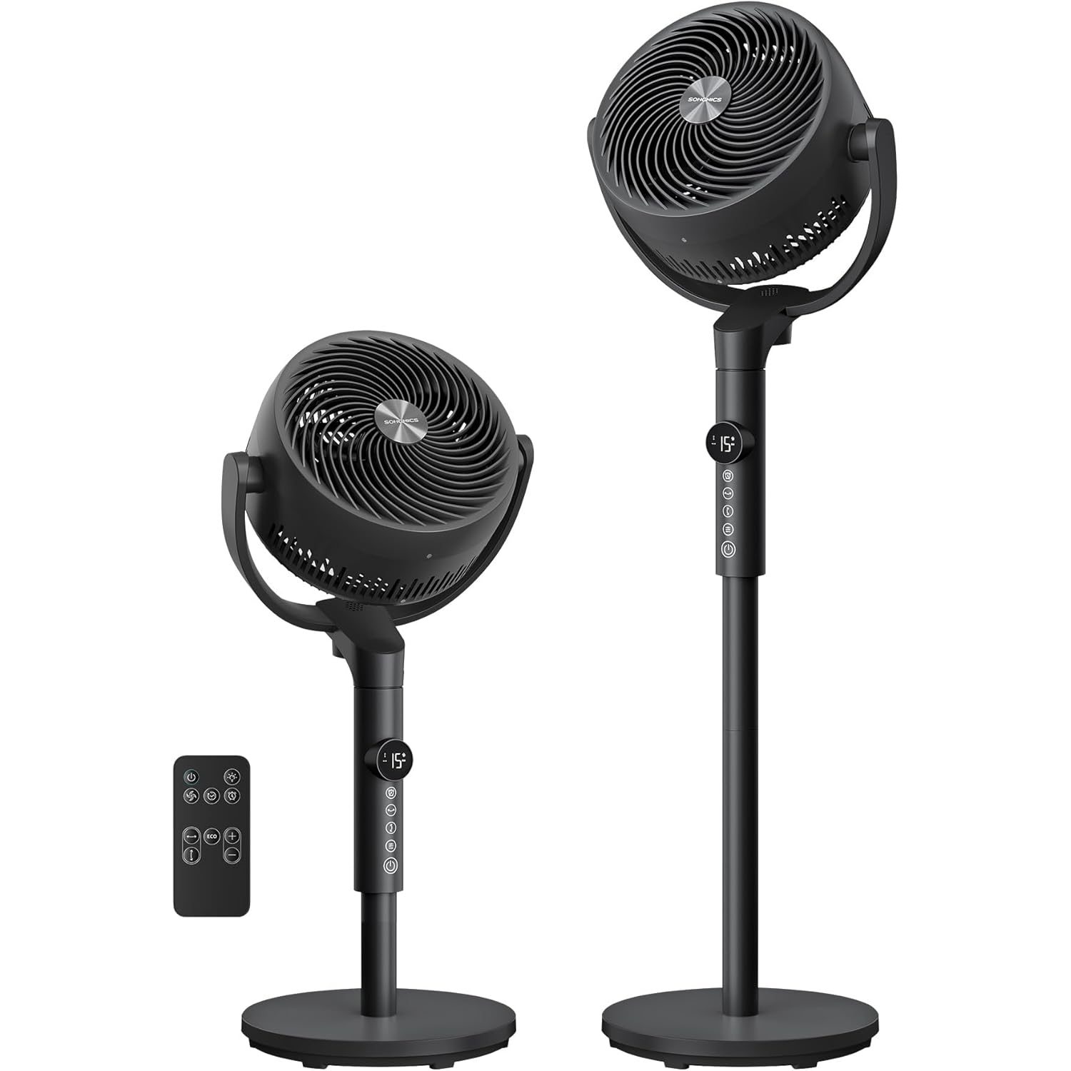 SONGMICS Álló ventilátor, állítható magassággal, csendes 20 dB, 24 W, 15 sebességfokozat, távirányító, 120°-os oszcilláció, fekete