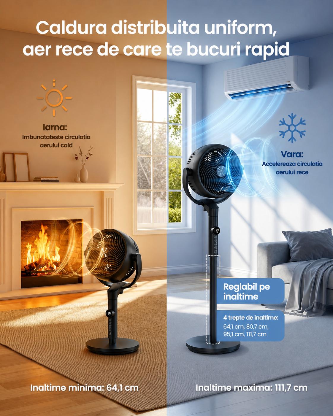 SONGMICS Álló ventilátor, állítható magassággal, csendes 20 dB, 24 W, 15 sebességfokozat, távirányító, 120°-os oszcilláció, fekete - Image 2