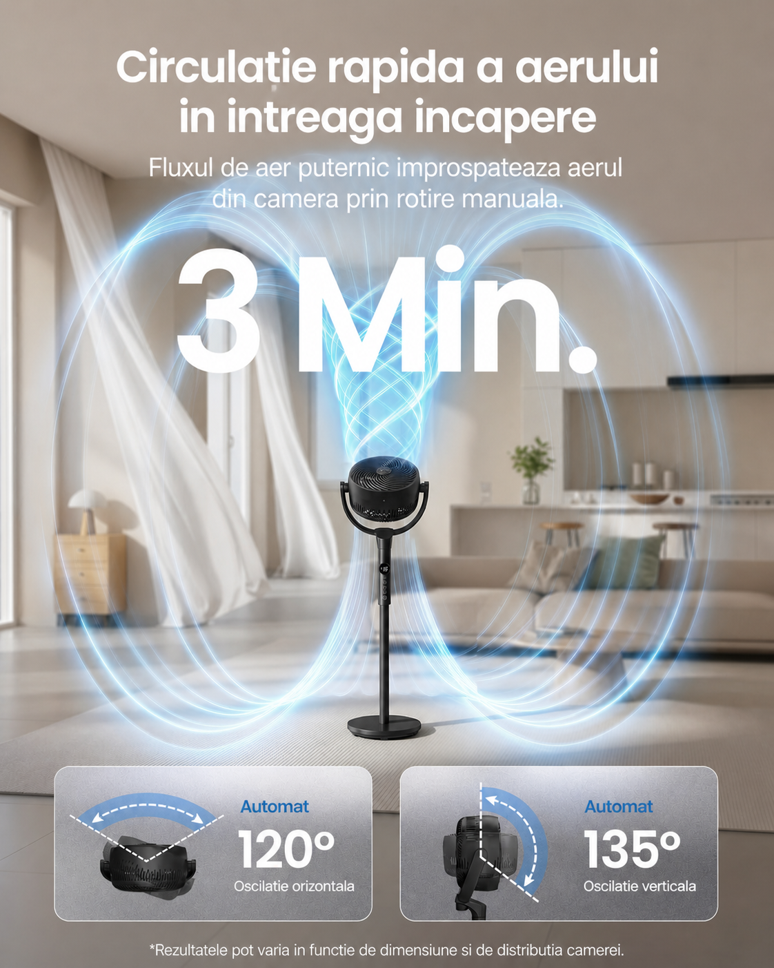 SONGMICS Álló ventilátor, állítható magassággal, csendes 20 dB, 24 W, 15 sebességfokozat, távirányító, 120°-os oszcilláció, fekete - Image 6