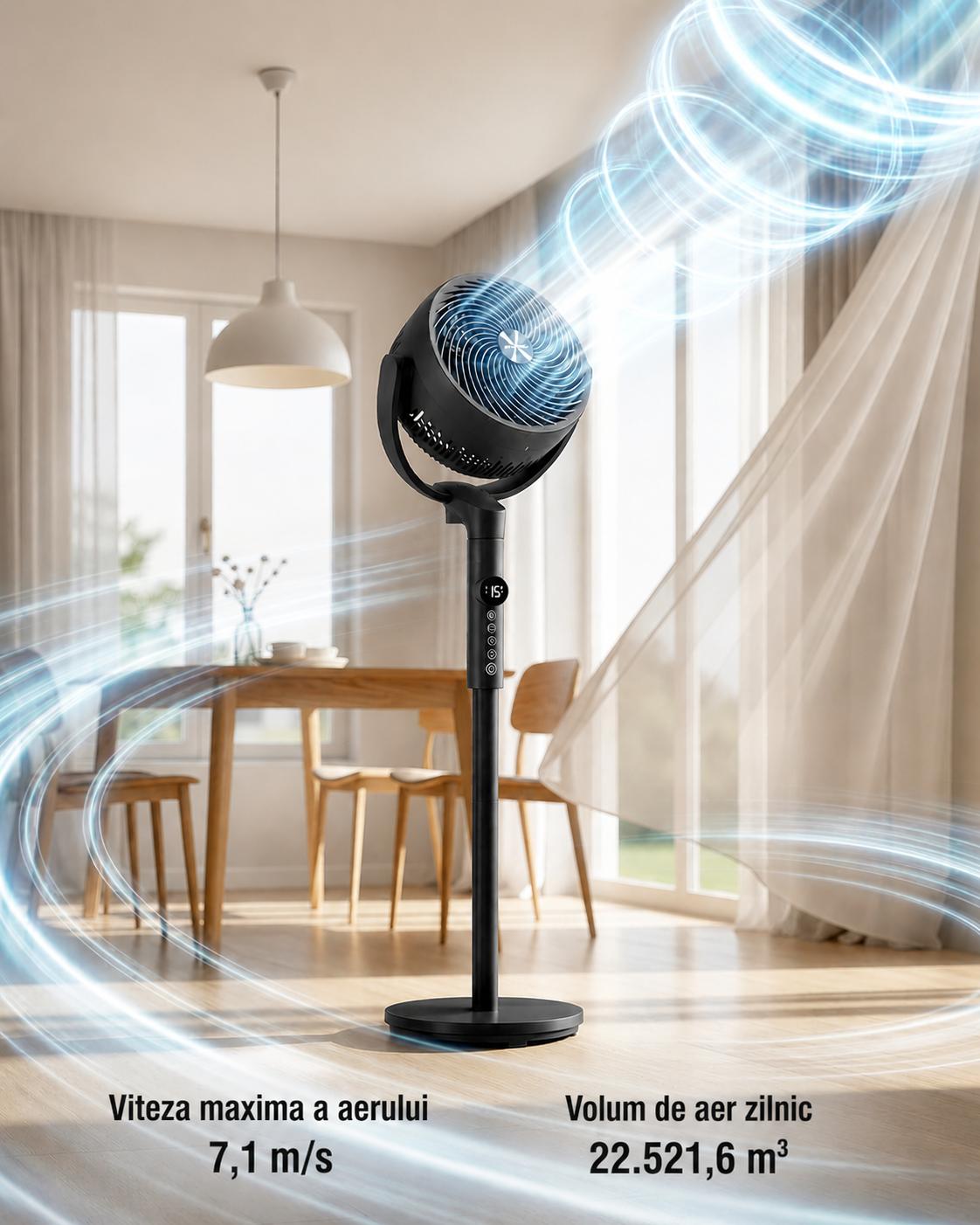 SONGMICS Álló ventilátor, állítható magassággal, csendes 20 dB, 24 W, 15 sebességfokozat, távirányító, 120°-os oszcilláció, fekete - Image 7