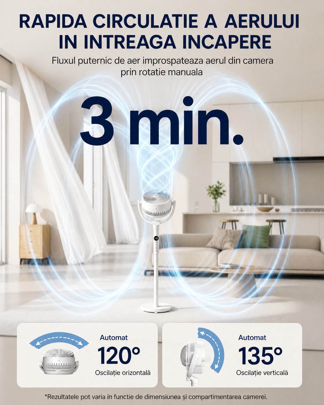SONGMICS Állítható magasságú állóventilátor, csendes 20 dB, 24 W, 15 sebességfokozat, távirányító, 120°-os oszcilláció, fehér - Image 3