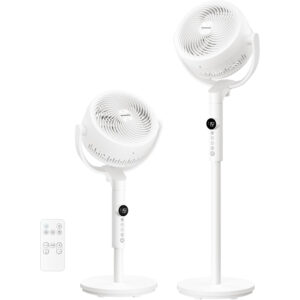 SONGMICS Állítható magasságú állóventilátor, csendes 20 dB, 24 W, 15 sebességfokozat, távirányító, 120°-os oszcilláció, fehér