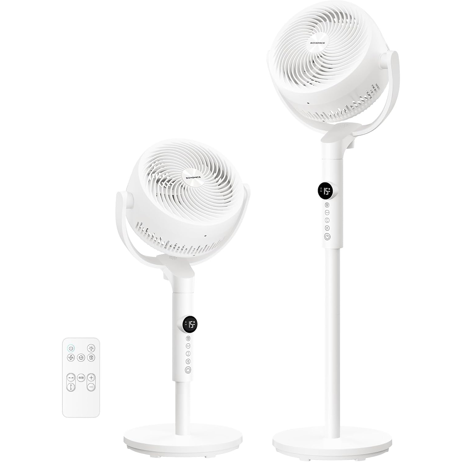 SONGMICS Állítható magasságú állóventilátor, csendes 20 dB, 24 W, 15 sebességfokozat, távirányító, 120°-os oszcilláció, fehér
