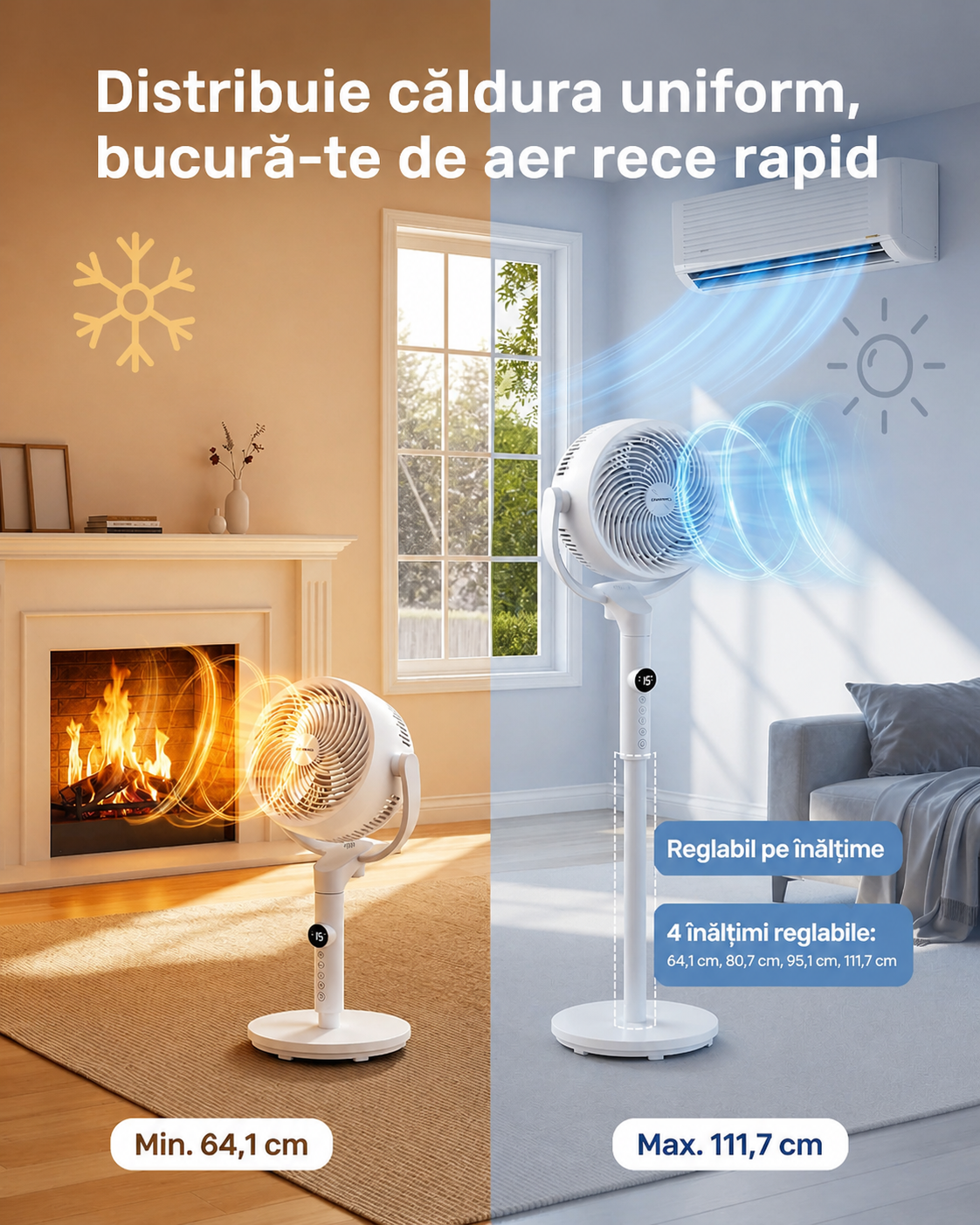 SONGMICS Állítható magasságú állóventilátor, csendes 20 dB, 24 W, 15 sebességfokozat, távirányító, 120°-os oszcilláció, fehér - Image 4