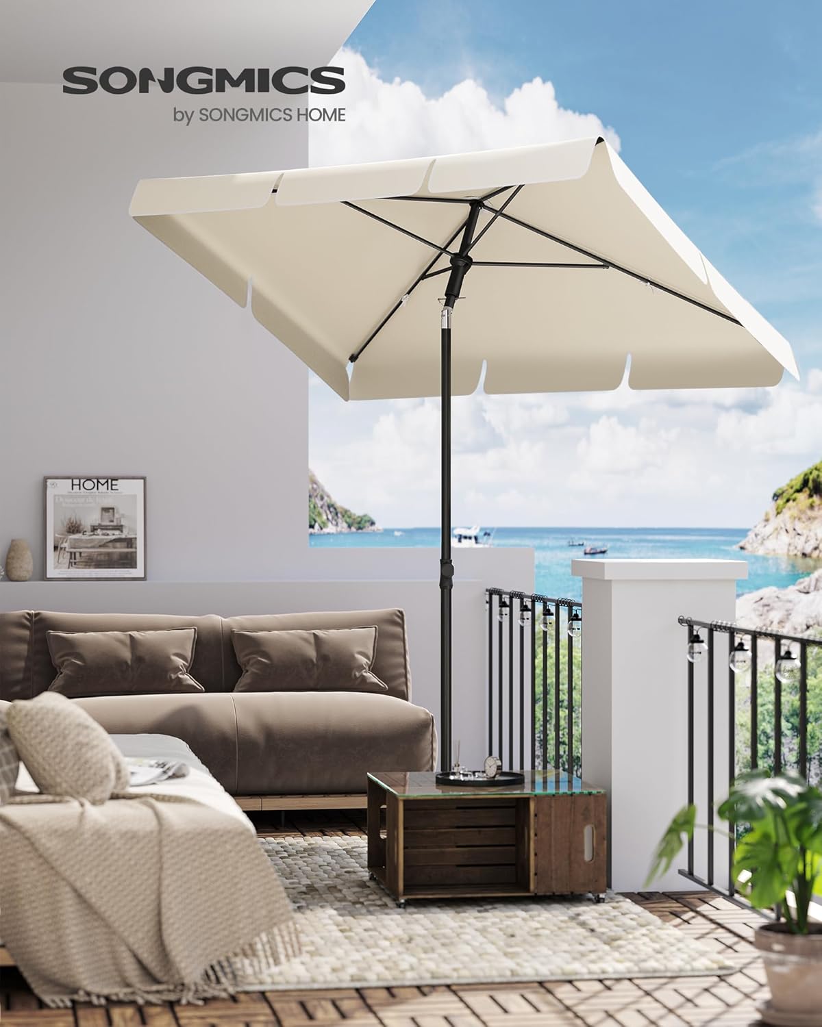 SONGMICS Umbrela terasa sau gradina reglabila, inclinare 2 directii, protectie UV UPF 50+, husa inclusa, 230x150 cm, bej - Image 6
