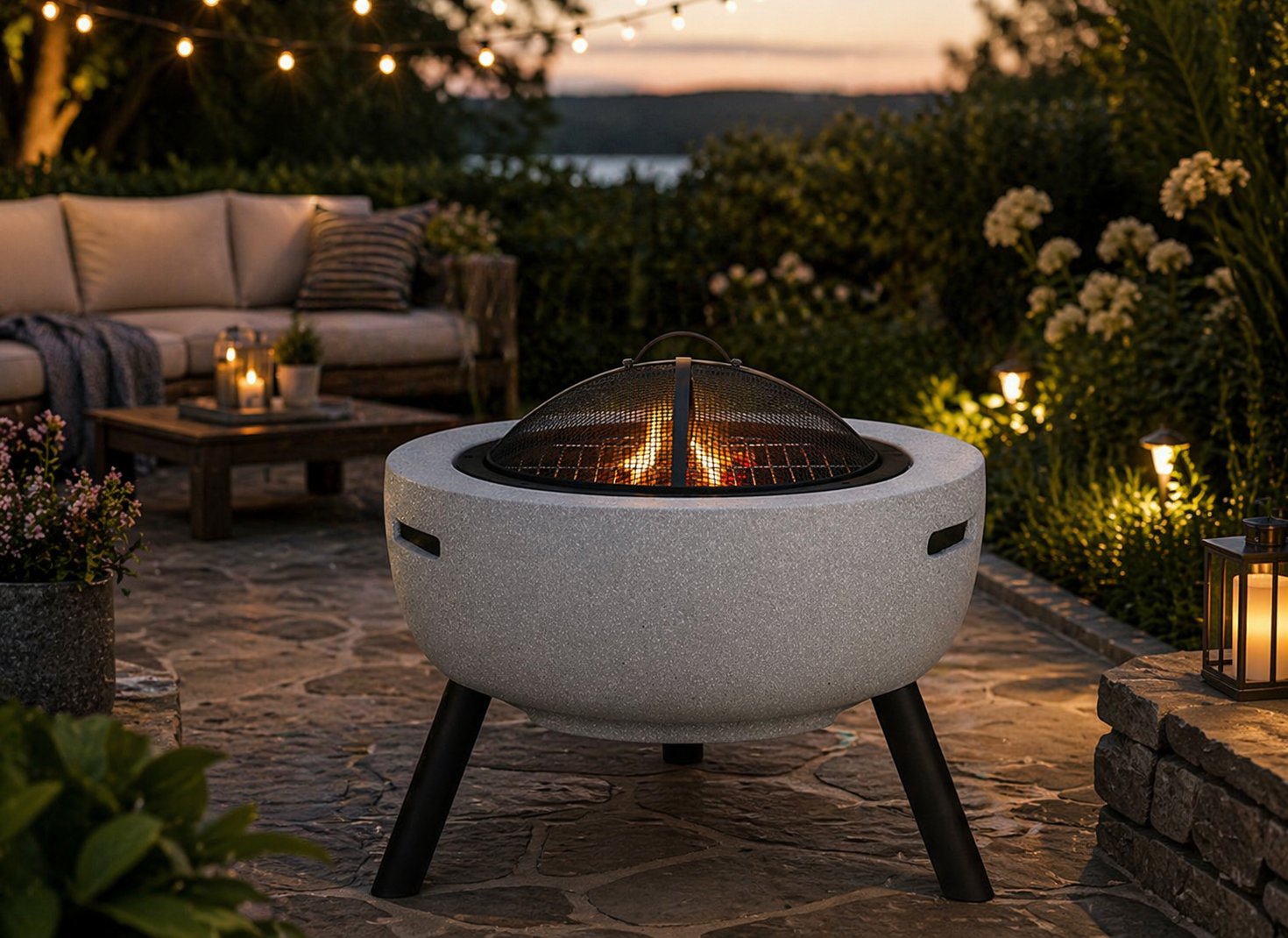 Semineu de exterior pentru terasa sau gradina din placa de magneziu, cu grill pentru gratar, 60x60x52 cm - Image 2