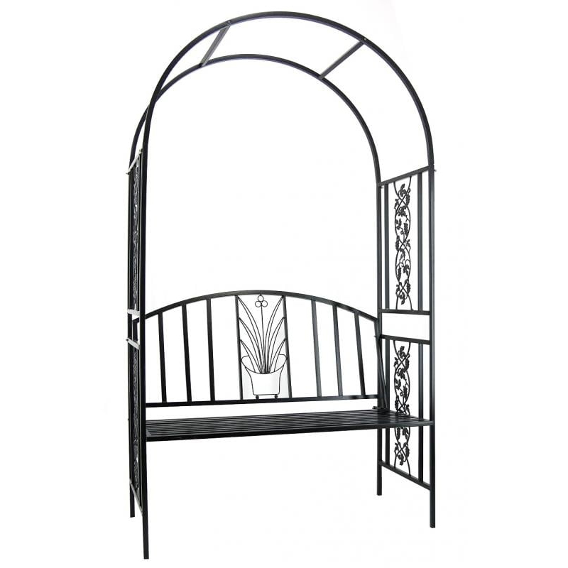 Pergola pentru gradina cu banca, structura metalica solida, 122x58x203 cm, negru - Image 4