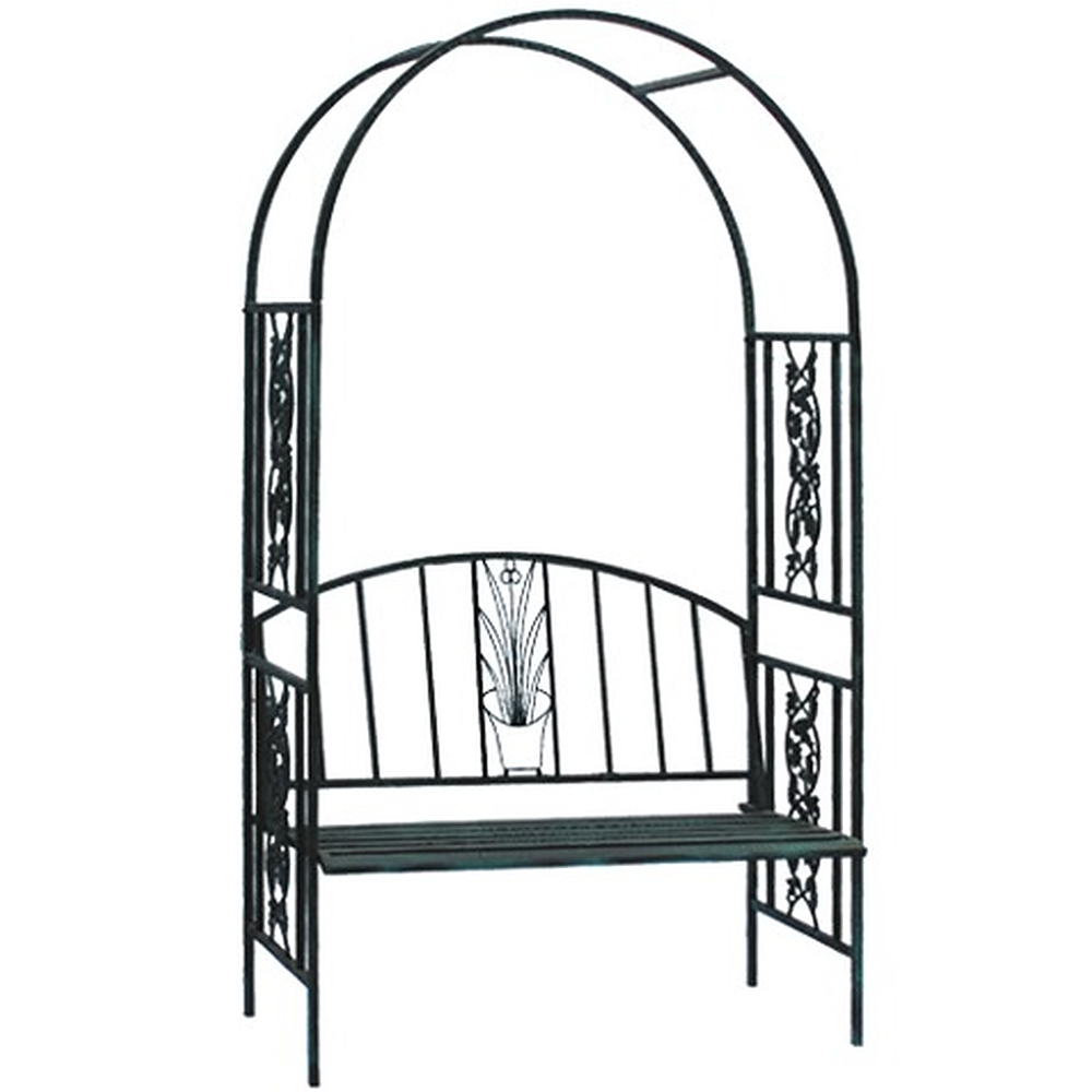 Pergola pentru gradina cu banca, structura metalica solida, 122x58x203 cm, negru - Image 10
