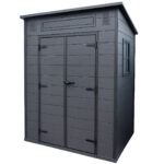 Magazie gradina pentru unelte, cu usa dubla si fereastra, PVC imitatie lemn, 181x130x200 cm, negru