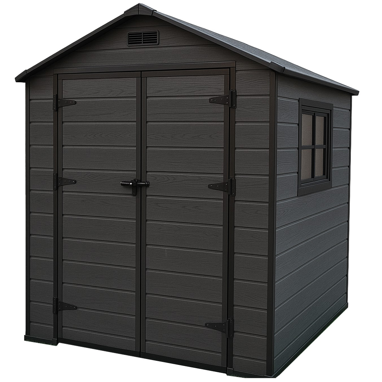 Magazie gradina pentru unelte, cu usa dubla si ventilatie, PVC imitatie lemn, 182x181x219 cm, negru