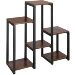 Suport pentru flori, 79x69x24 cm, negru/maro inchis – 6 rafturi, cadru metalic, design modern