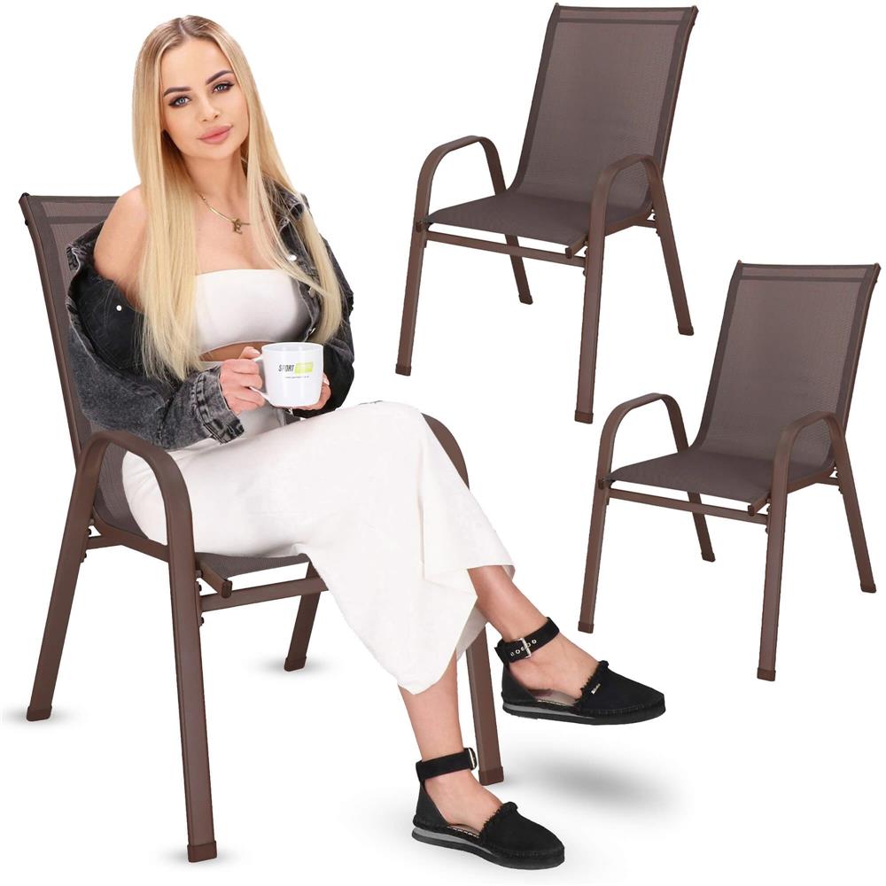 Set 2 scaune gradina, cadru metalic, textilene, maxim 120 kg, 92x53x72 cm, maro - Image 9