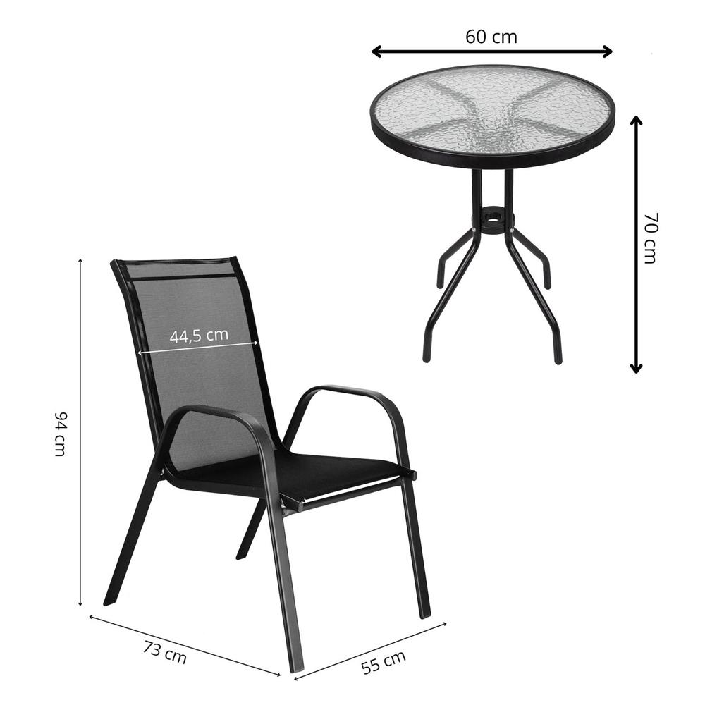 Set mobilier gradina, 2 scaune si masa rotunda, blat sticla, cadru metalic, 60x70 cm, negru - Image 31