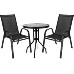 Set mobilier gradina, 2 scaune si masa rotunda, blat sticla, cadru metalic, 60x70 cm, negru