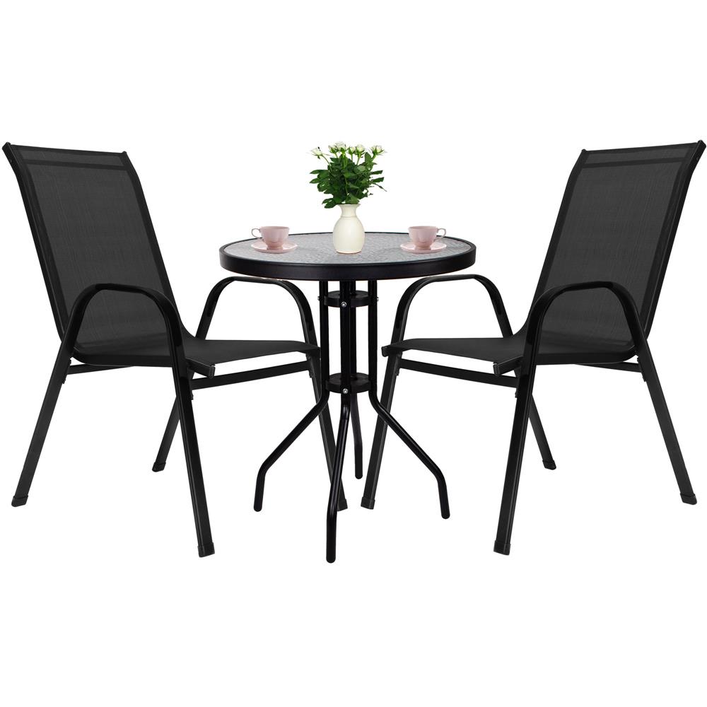 Set mobilier gradina, 2 scaune si masa rotunda, blat sticla, cadru metalic, 60x70 cm, negru - Image 7