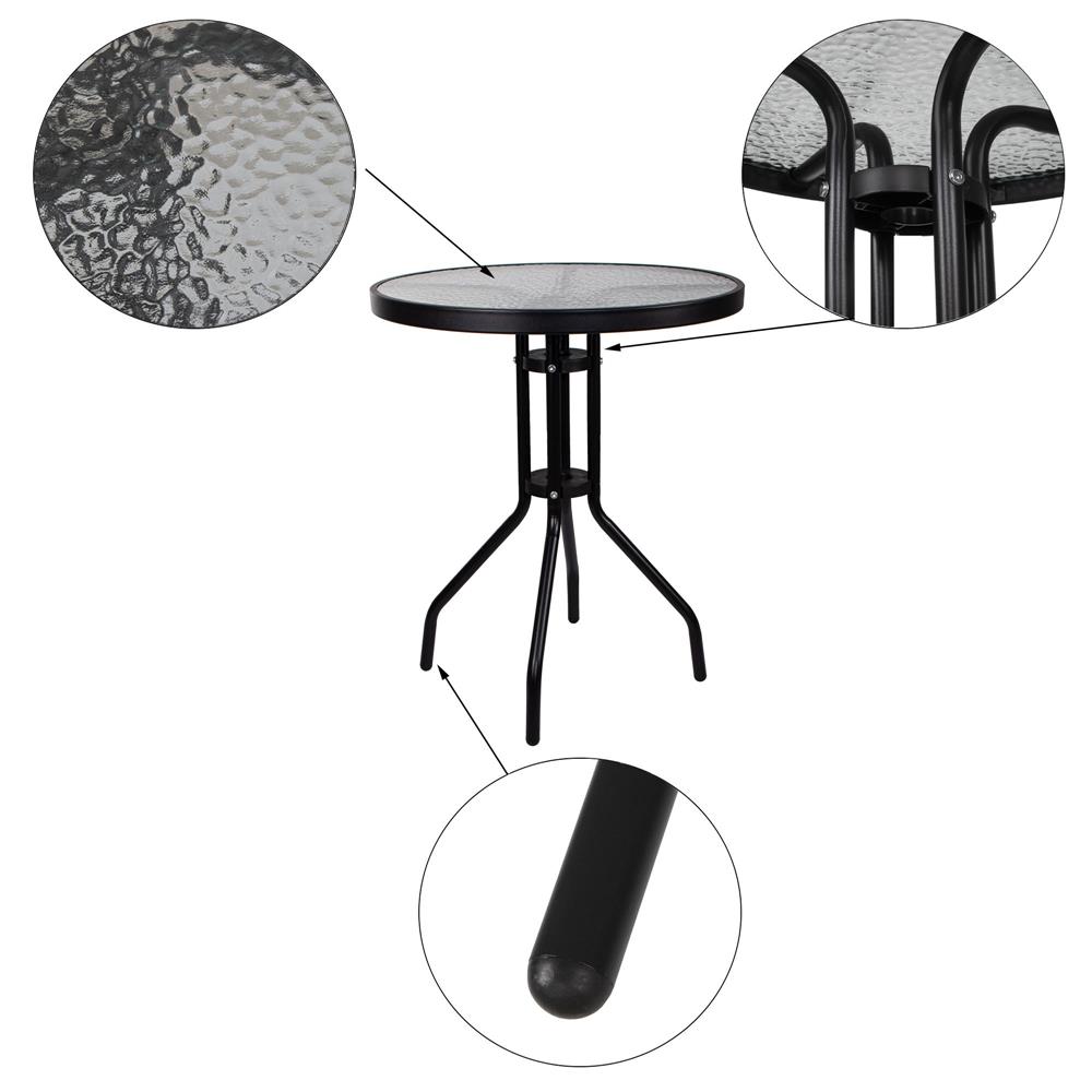 Set mobilier gradina, 2 scaune si masa rotunda, blat sticla, cadru metalic, 60x70 cm, negru - Image 9