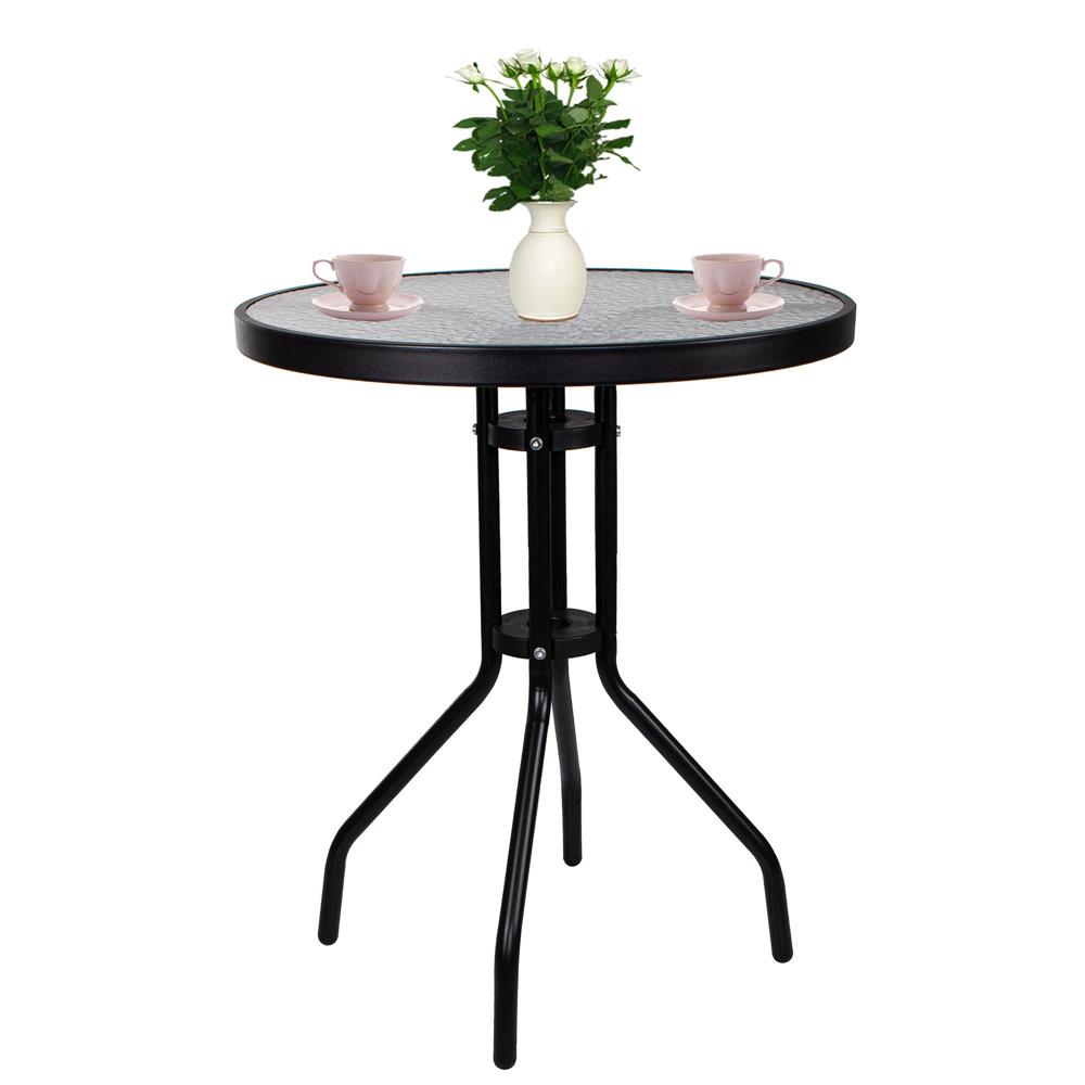 Set mobilier gradina, 2 scaune si masa rotunda, blat sticla, cadru metalic, 60x70 cm, negru - Image 10