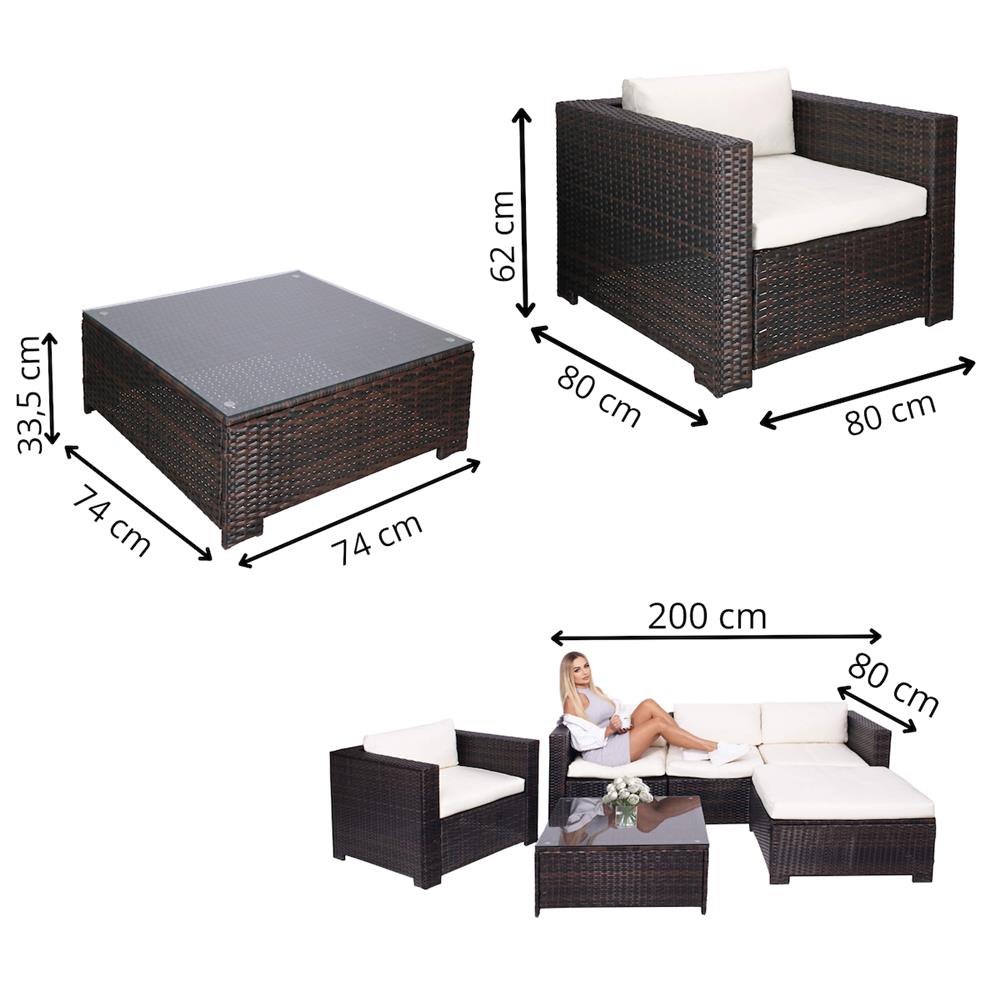 Set mobilier gradina 6 piese din technorattan cu masa si perne, instalare modulara configurabila, maro si crem - Image 3