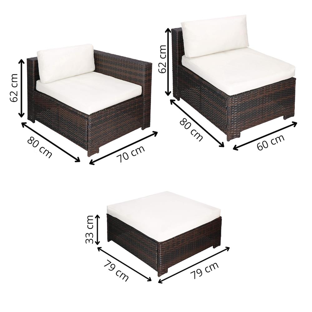 Set mobilier gradina 6 piese din technorattan cu masa si perne, instalare modulara configurabila, maro si crem - Image 5