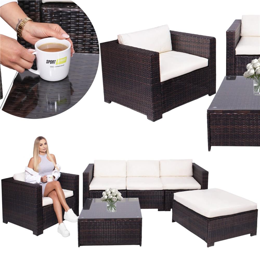 Set mobilier gradina 6 piese din technorattan cu masa si perne, instalare modulara configurabila, maro si crem - Image 4