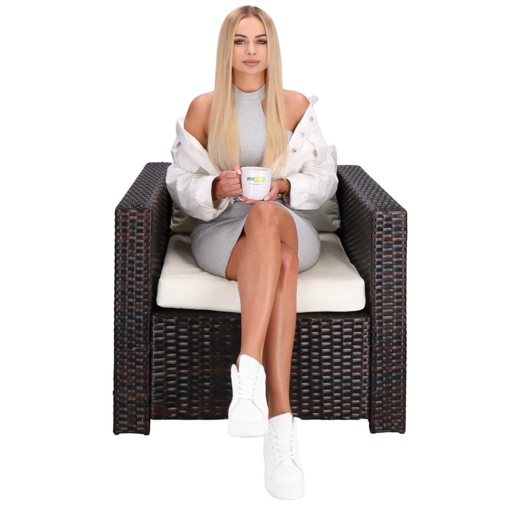 Set mobilier gradina 6 piese din technorattan cu masa si perne, instalare modulara configurabila, maro si crem - Image 26