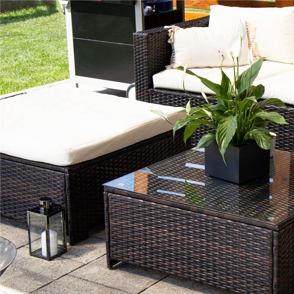 Set mobilier gradina 6 piese din technorattan cu masa si perne, instalare modulara configurabila, maro si crem - Image 39